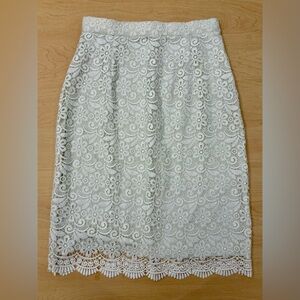 elegant white lace knee length pencil skirt with scalloped hem